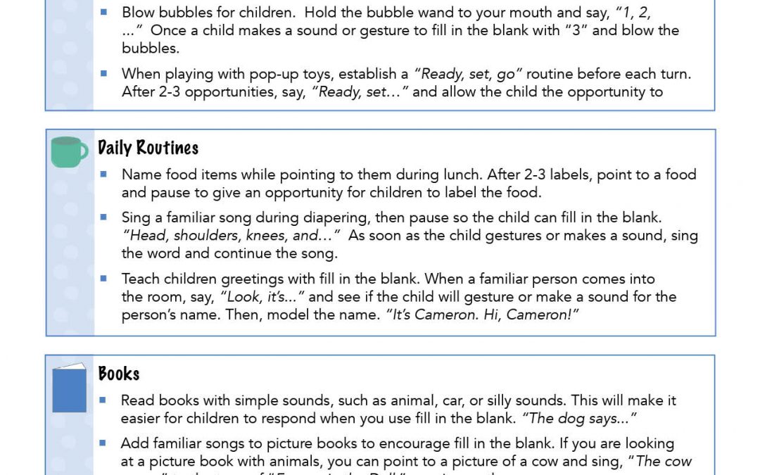 Handout: Using Fill-in-the-Blank with Children Who Use Gestures and Sounds